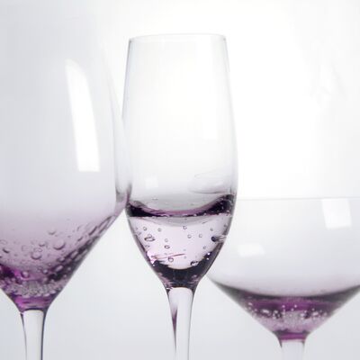 Lavender bubble Crystal Wine Glass handblown with gradient tint and delicate trapped bubbles combining elegance with durability