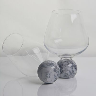 Marble Sphere Base Crystal Wine Glass Set Handblown Ultra Clear Crystal with Natural Stone Elegance Ideal for Daily and Special Gatherings