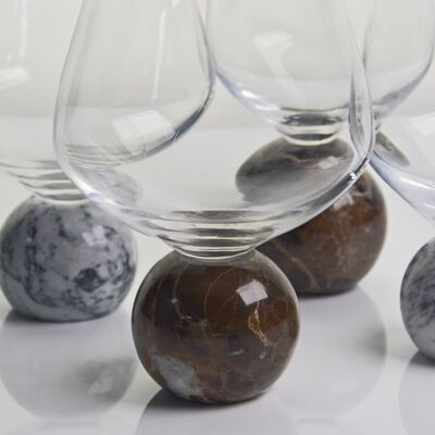 Marble Sphere Base Crystal Wine Glass Set Handblown Ultra Clear Crystal with Natural Stone Elegance Ideal for Daily and Special Gatherings