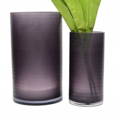 Hand Engraved Cylinder Decorative Glass Vase ,  Cylinder Vase Centerpieces With Pattern