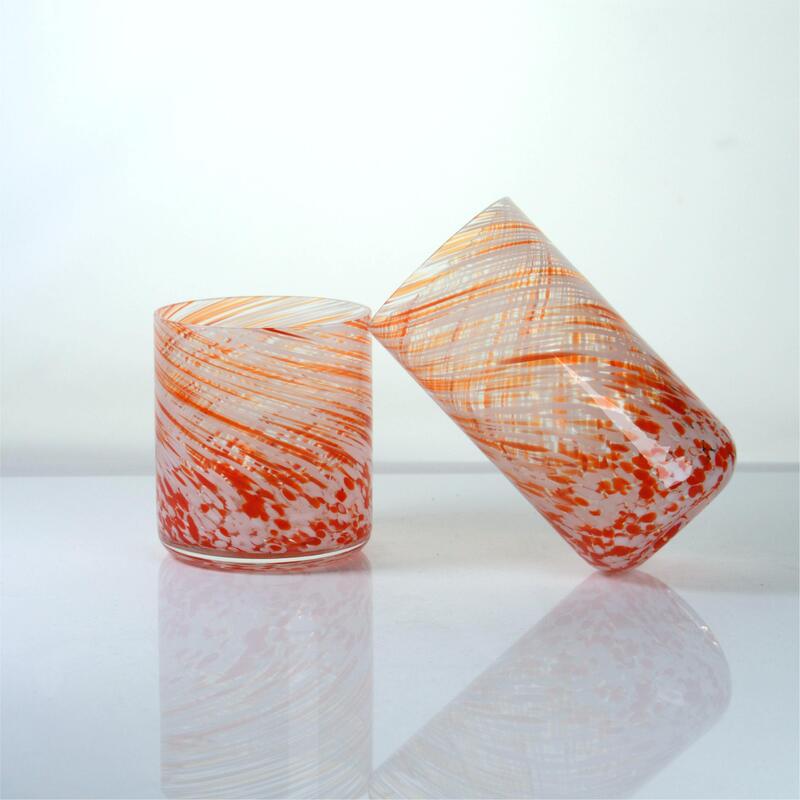 품질 Hand-blown Orange Swirl Confetti Glass Cup - Artisan Crafted Drinking Glass for Whiskey and Cocktails 공장