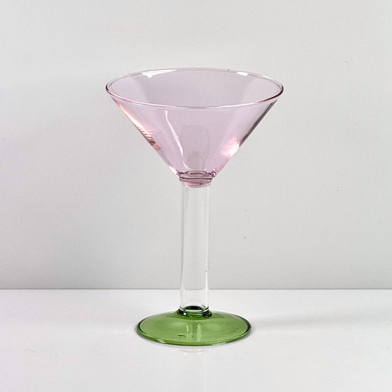 품질 Hand Blown Borosilicate Stemmed Wine & Cocktail Glass Set, Pink Bowl with Green Hollow Stem Base, Colored Spray Tinted Art Goblets for Bar, Wedding & Table Decor 공장