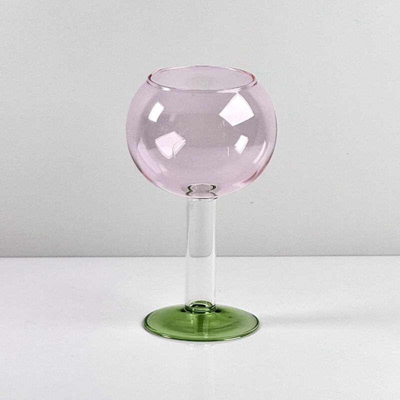품질 Hand Blown Borosilicate Stemmed Wine & Cocktail Glass Set, Pink Bowl with Green Hollow Stem Base, Colored Spray Tinted Art Goblets for Bar, Wedding & Table Decor 공장