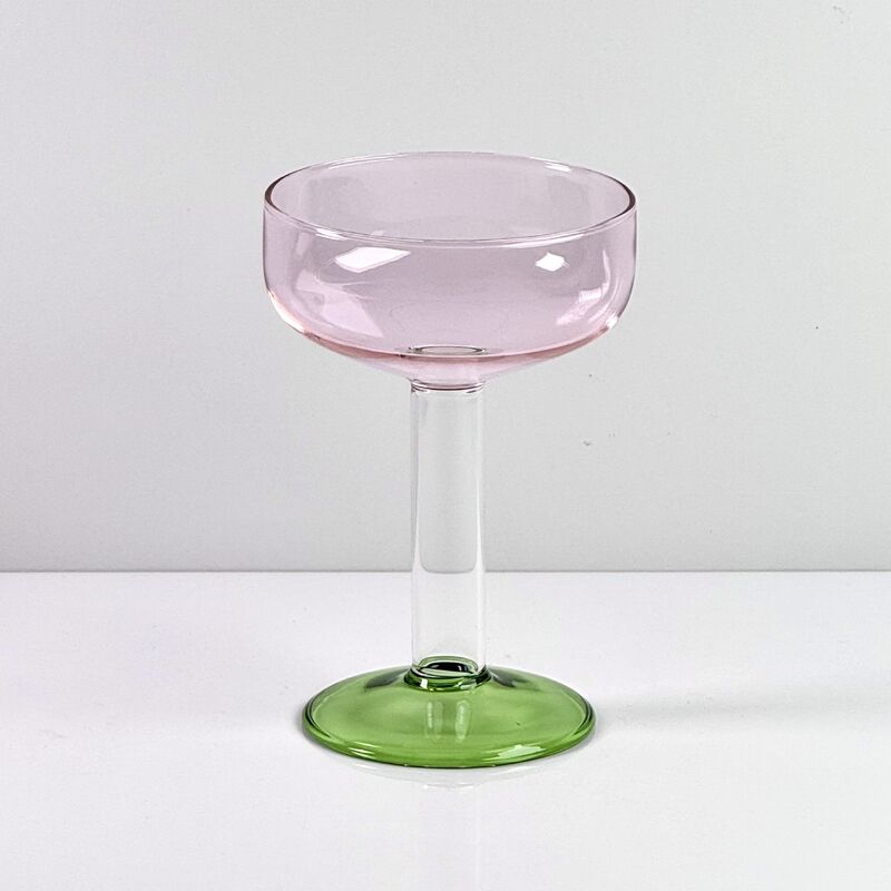 품질 Hand Blown Borosilicate Stemmed Wine & Cocktail Glass Set, Pink Bowl with Green Hollow Stem Base, Colored Spray Tinted Art Goblets for Bar, Wedding & Table Decor 공장
