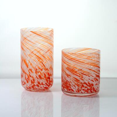 품질 Hand-blown Orange Swirl Confetti Glass Cup - Artisan Crafted Drinking Glass for Whiskey and Cocktails 공장