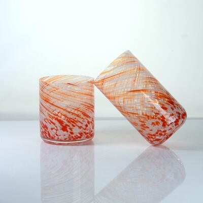 품질 Hand-blown Orange Swirl Confetti Glass Cup - Artisan Crafted Drinking Glass for Whiskey and Cocktails 공장