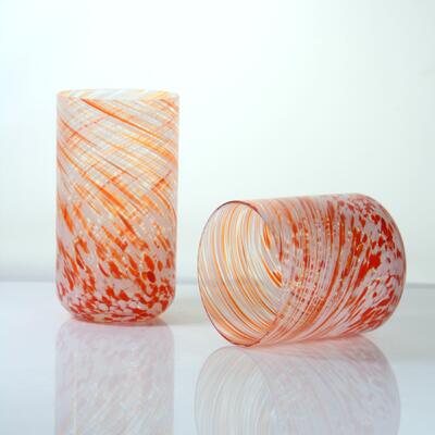 품질 Hand-blown Orange Swirl Confetti Glass Cup - Artisan Crafted Drinking Glass for Whiskey and Cocktails 공장