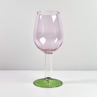 품질 Hand Blown Borosilicate Stemmed Wine & Cocktail Glass Set, Pink Bowl with Green Hollow Stem Base, Colored Spray Tinted Art Goblets for Bar, Wedding & Table Decor 공장