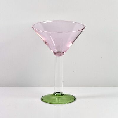 품질 Hand Blown Borosilicate Stemmed Wine & Cocktail Glass Set, Pink Bowl with Green Hollow Stem Base, Colored Spray Tinted Art Goblets for Bar, Wedding & Table Decor 공장