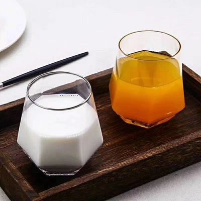 품질 다이아몬드 기하학 금 림 크리스탈 유리 텀블러, 유리 음료 컵 공장