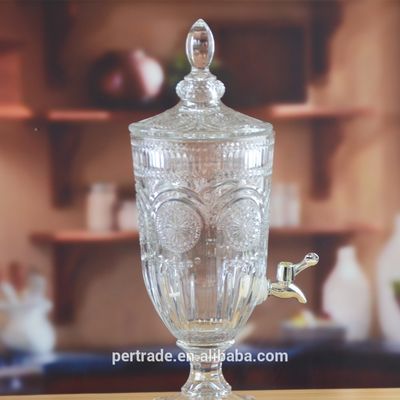 품질 Lid와 깊은 절단의 조각된 5l 유리병 . 글라스 식품 저장실 병 공장